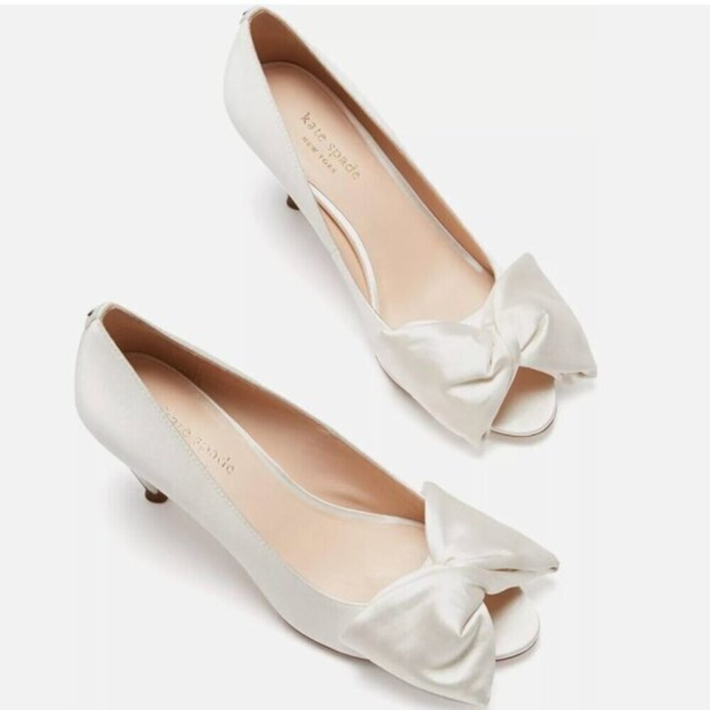 Kate Spade Crawford Satin Lux Bow Front White Pump Bridal Wedding Formal 8.5 NIB